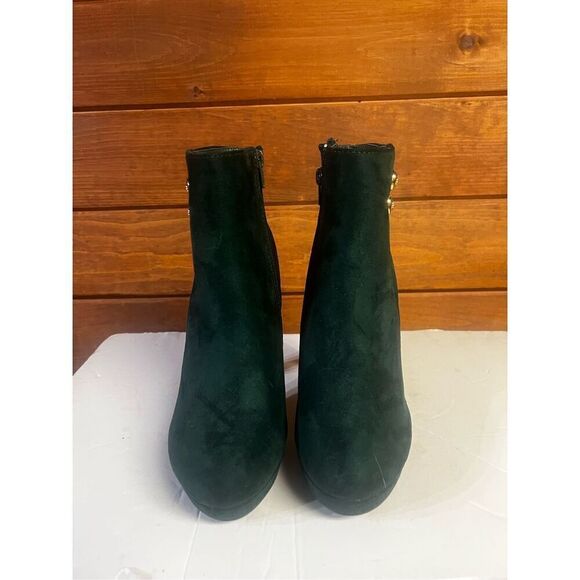 Allegra K Women's Round Toe Side Zipper Block High Heel Ankle Boots Evergreen Sz - Picture 7 of 8